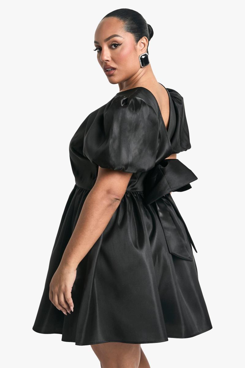 Плюс сукня-фігуристка з тафти та бантом на спині з пуховими рукавами