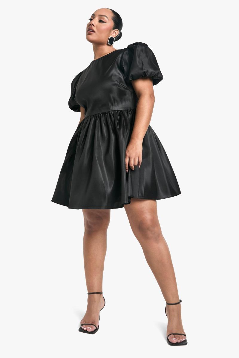 Плюс сукня-фігуристка з тафти та бантом на спині з пуховими рукавами