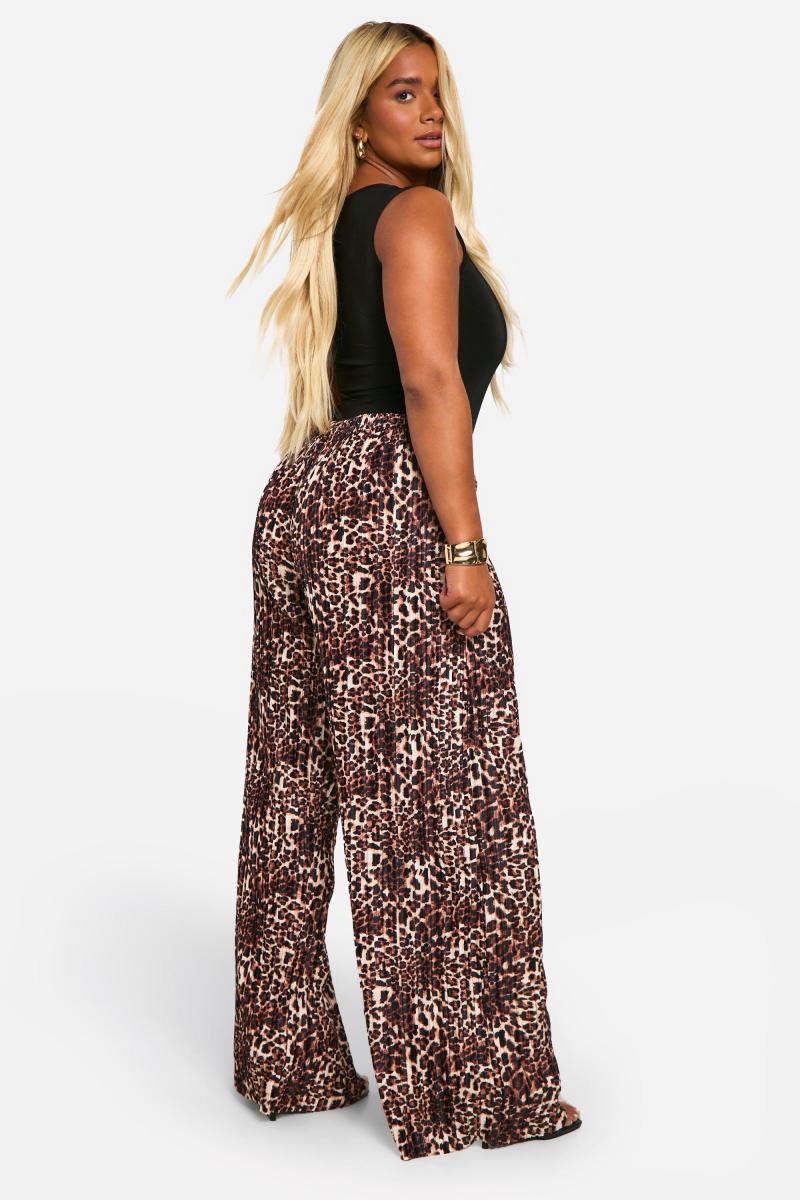 Плюс штани з широким ногами Plisse Leopard Print