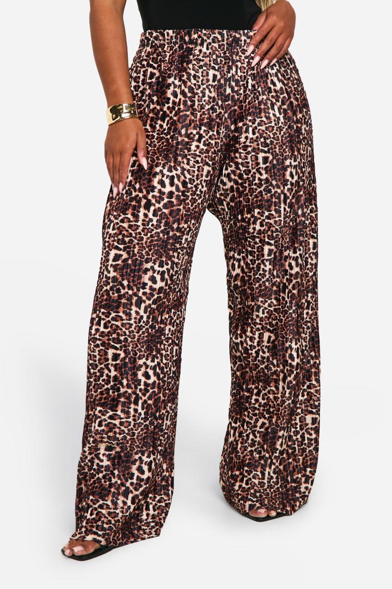 Плюс штани з широким ногами Plisse Leopard Print