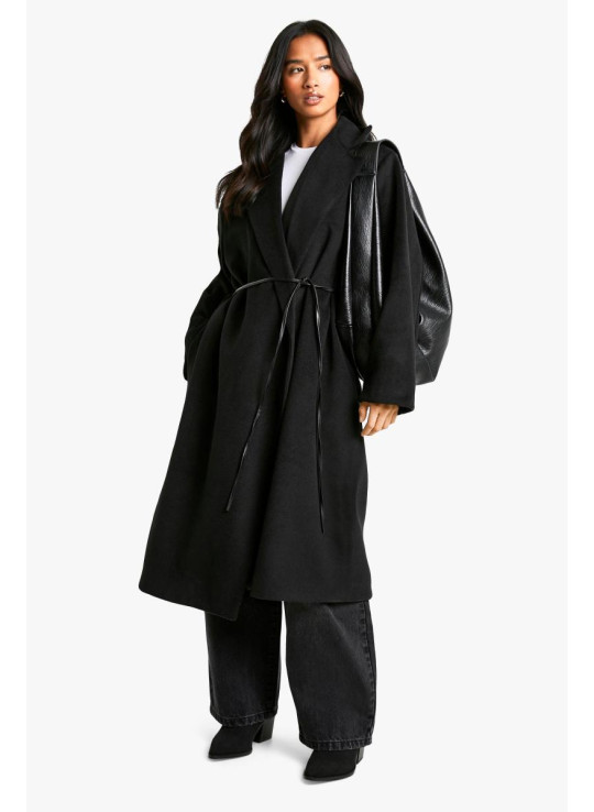 Пальто з маленькою штучною шкіряною ременем Пальто з маленькою штучною шкіряною ременем