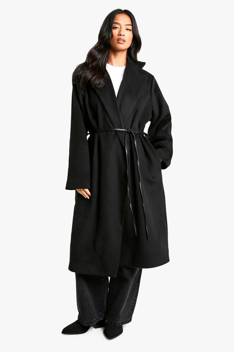 Пальто з маленькою штучною шкіряною ременем