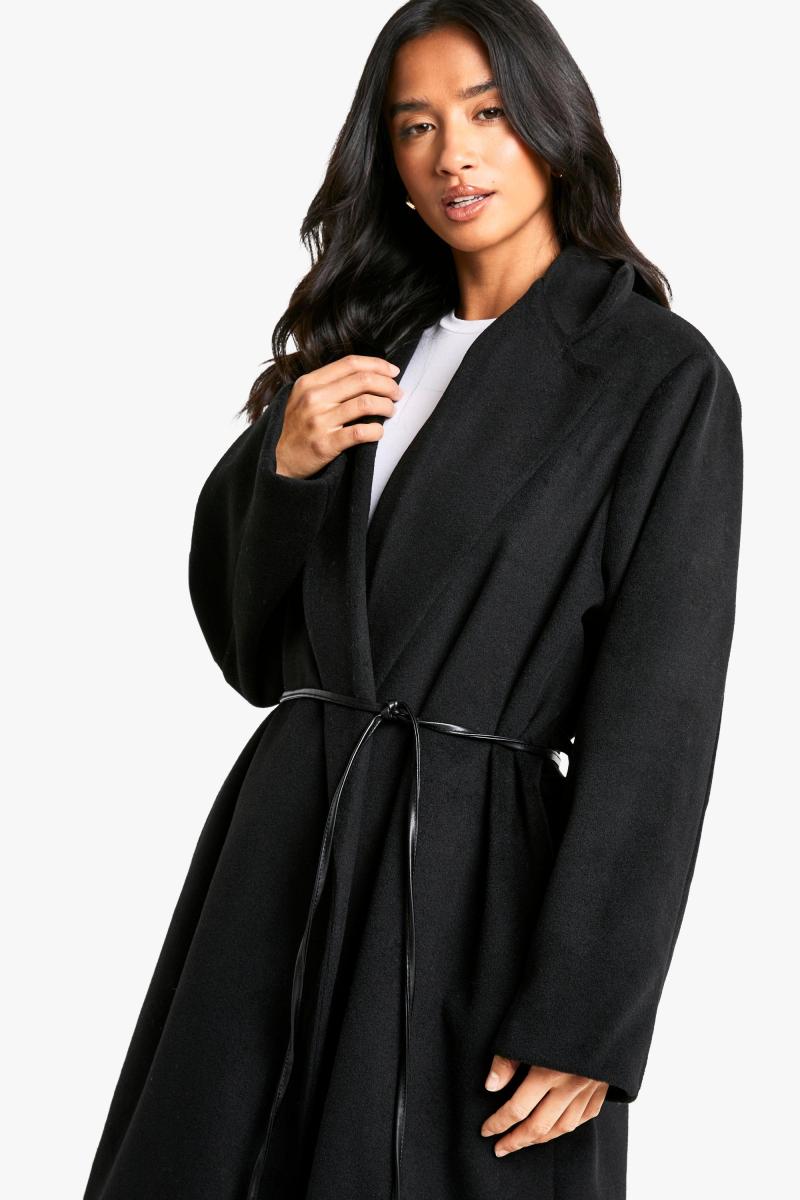 Пальто з маленькою штучною шкіряною ременем