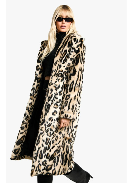 Пальто максі з леопардового штучного хутра преміум-класу
