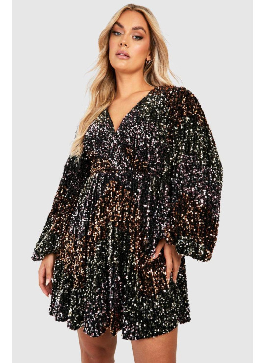 Плюс веселкова сукня-блузон із блискітками