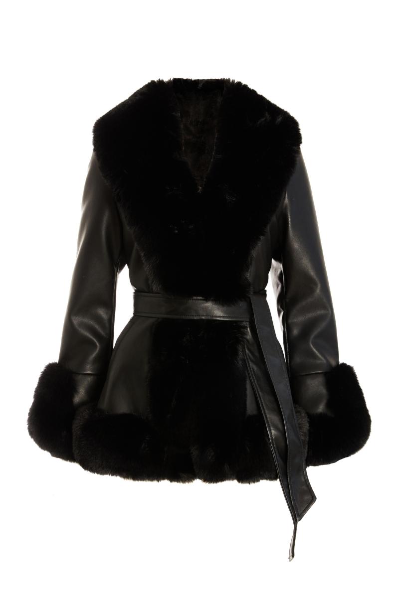 Чорна штучна шкіряна куртка