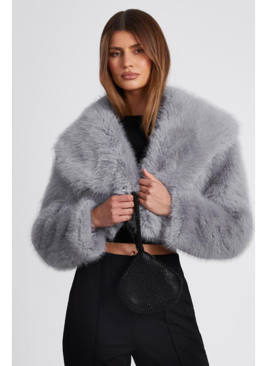 Сірий штучний хутряний куртка Сірий штучний хутряний куртка
