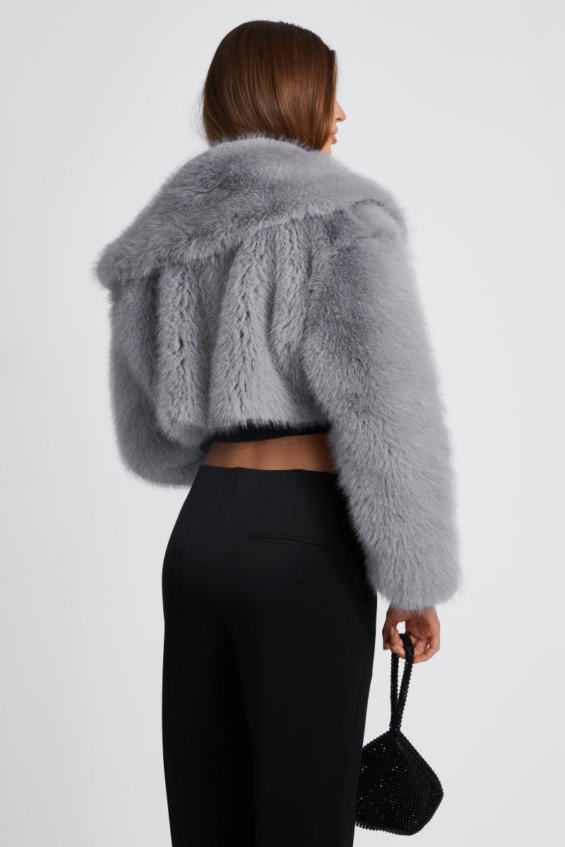 Сірий штучний хутряний куртка