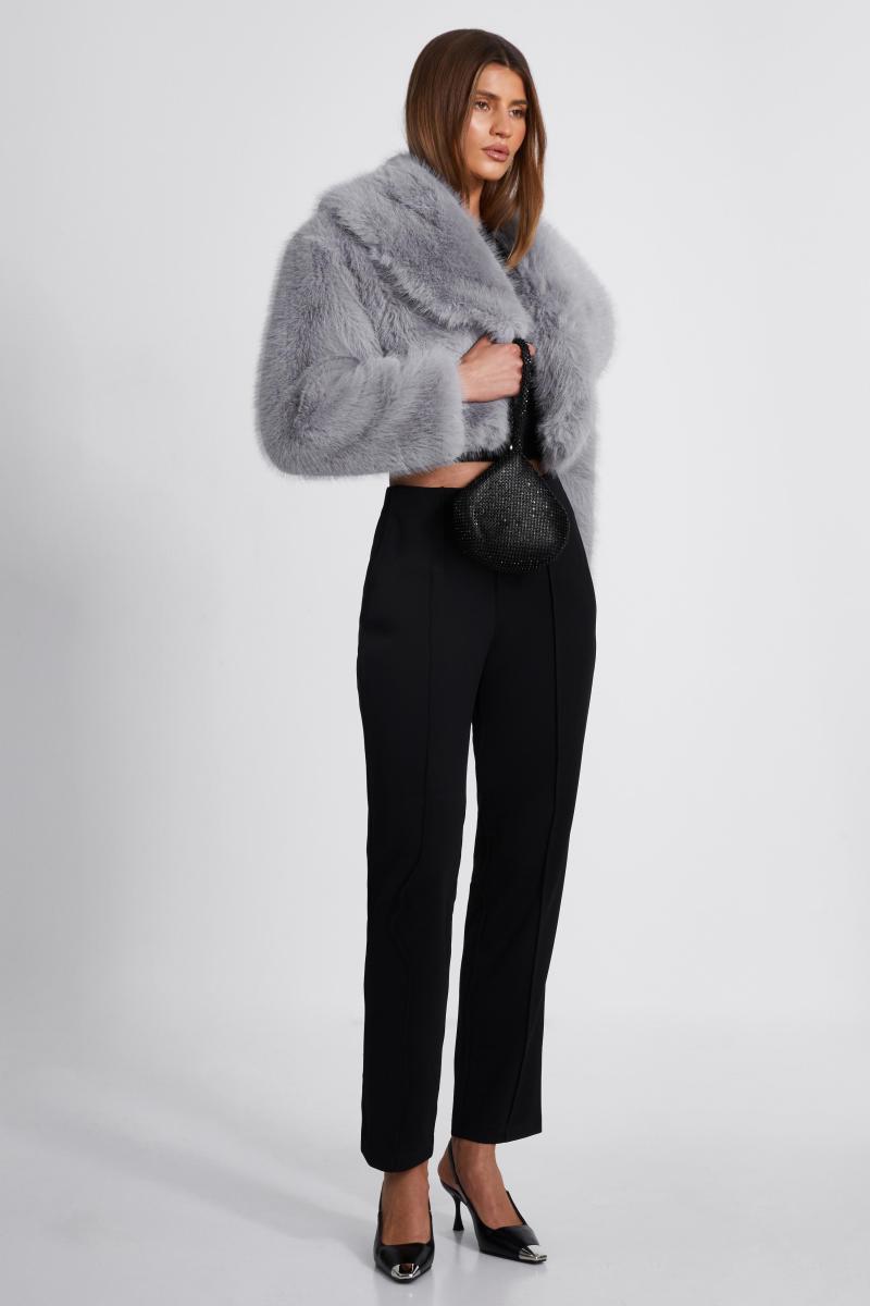 Сірий штучний хутряний куртка