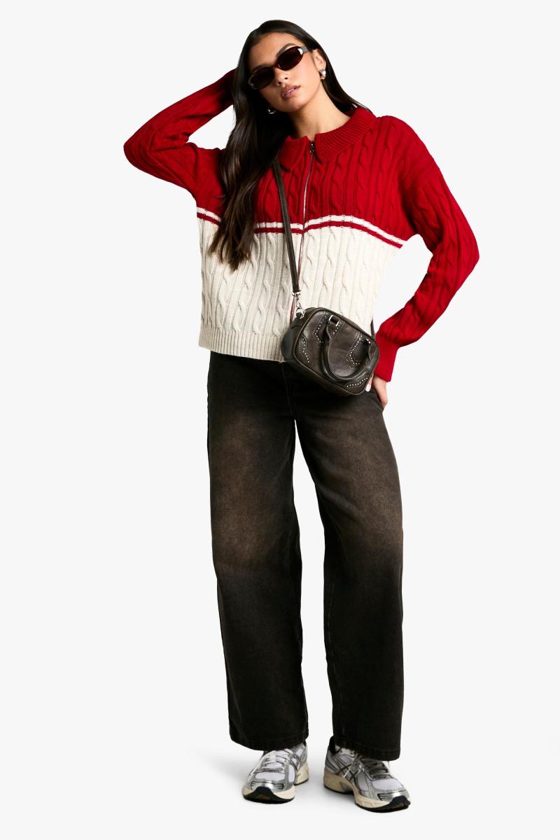 Кучерява в’язана деталь кабелю Zip через комірний джемпер