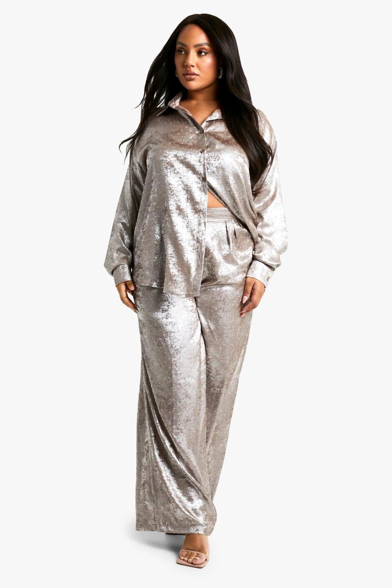 Плюс широкі брюки Diamante Metallic