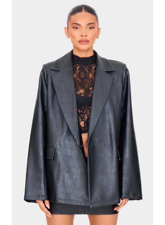 Чорний потертий піджак зі штучної шкіри Чорний потертий піджак зі штучної шкіри