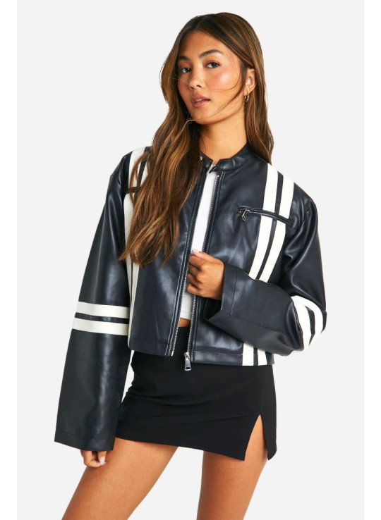Контрастна куртка зі штучної шкіри Контрастна куртка зі штучної шкіри
