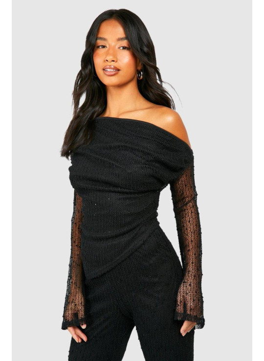 Маленький текстурований в'язаний асиметричний топ з деталями Маленький текстурований в'язаний асиметричний топ з деталями